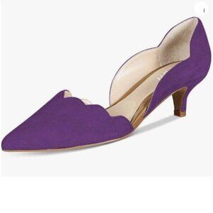 YDN Women's Classic Pointy Toe Kitten Pumps Slip-on Suede Low Heel D'Orsay Shoes